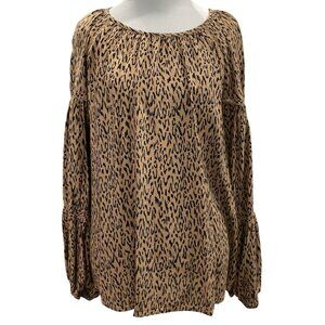 Terra Sky Tunic Top Womens 0X Brown Black Animal Leopard Print Boho Gauzy Flowy